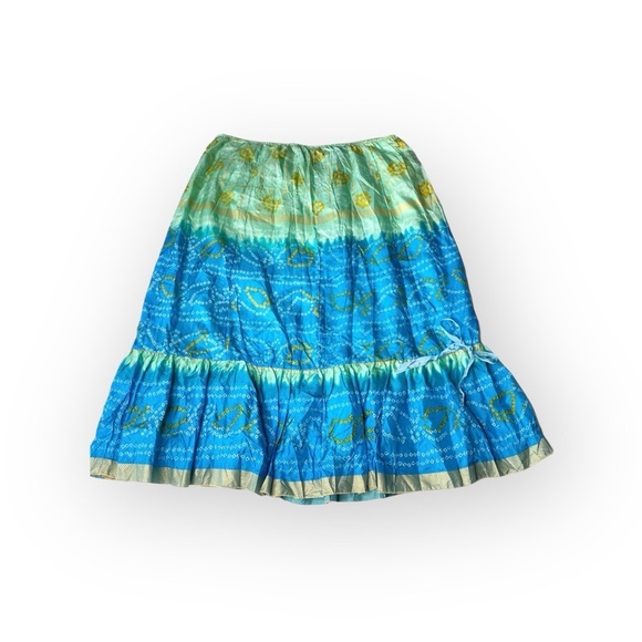 new Hale Bob ♕ Crinkled Silk Print Midi Skirt ♕ Aqua Ombre ♕ Gold Print ♕ Medium - Picture 12 of 16